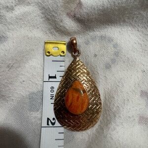 Teardrop copper Pendant with Orange Inlay
